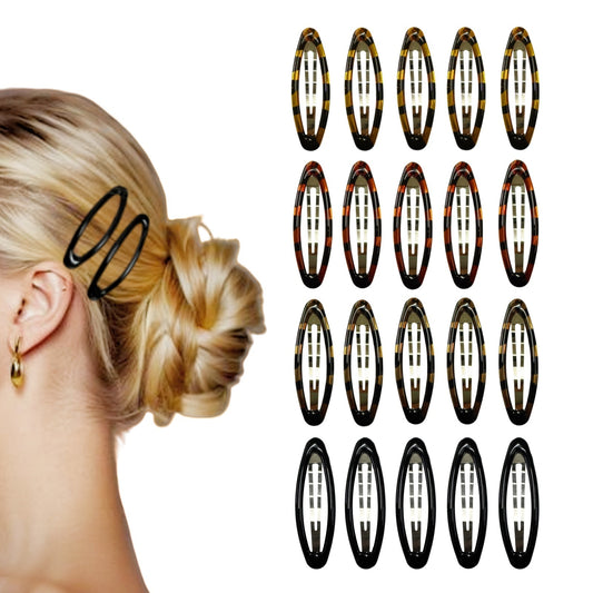 20 Pack 2.8 Inch Oval Shape Metal Snap Hair Clips