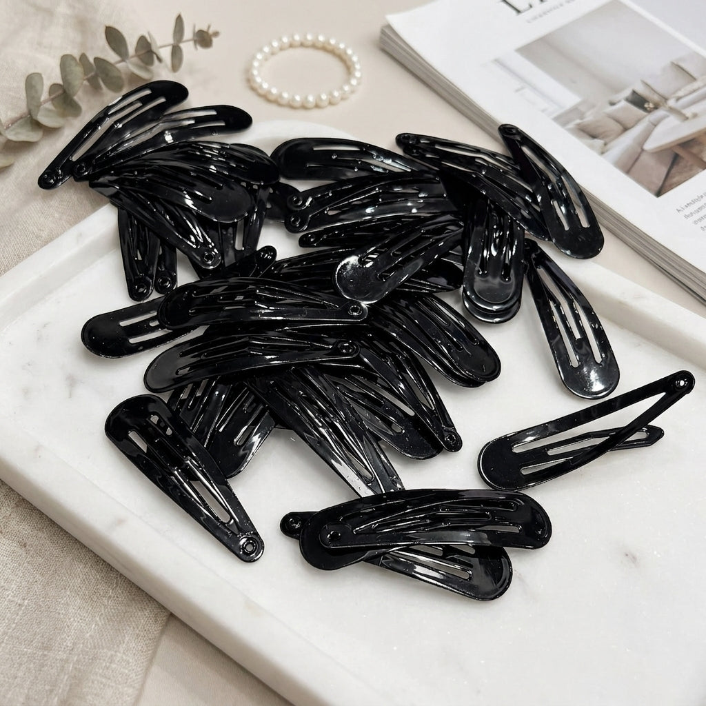 40 Pack Black 2 Inch Metal Snap Hair Clips